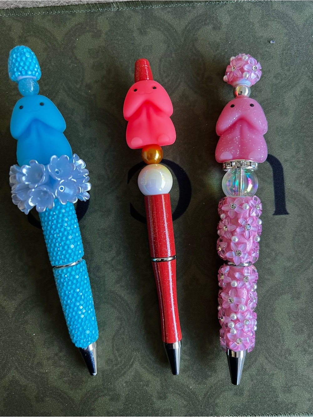 3x pens Novelty Pens - Blue, Red, Pink floral new